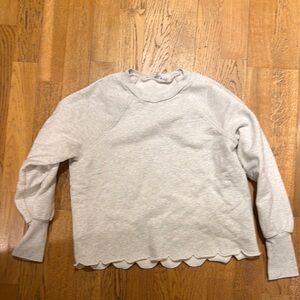 FRAME XS Gray Scalloped Hem Sweatshirt